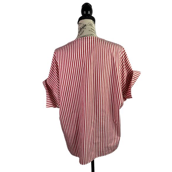 Public School New York Women's Sz 4 Blouse White-Red Striped cotton Short sleeve - Picture 7 of 10